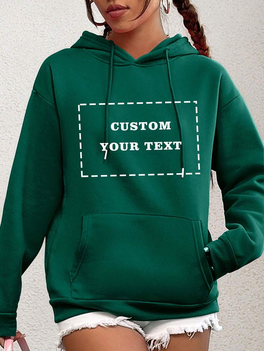 Custom Text Women's Hooded Sweatshirt - Personalize Add Your Own Text/Name To Design Your Personalized Printed Sweatshirt, Women Tops ,Fall Tops ,Green Top,Custom Top,Custom Sweatshirt,Winter Clothes,Personalized Text, Long Sleeve - Dark Green - View 1