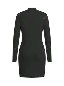 Vestito a collo alto a maniche lunghe midi aderente in colore unito, stile minimal, per donna
