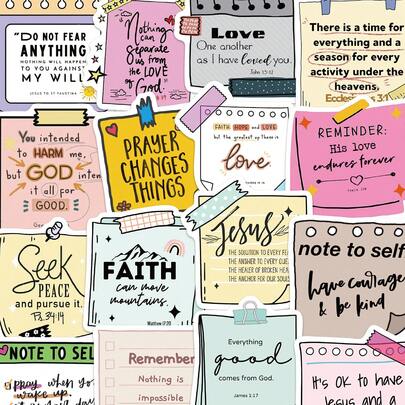 50张圣经经文贴纸套装，适用于剪贴簿、日记本、笔记本、手机壳、笔记本电脑、水杯装饰，返校季贴纸，剪贴簿用品，趣味贴纸，笔记本电脑贴纸，Kindle手机贴纸