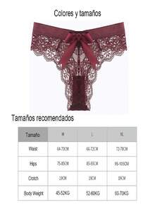 4 piezas de bragas sexy para mujer tanga de encaje bragas maduras con lazo - Multicolor - Ver 2