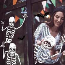 万圣节墙贴门贴静态窗户剪纸贴纸骷髅蜘蛛南瓜装饰墙贴 - 彩色 - 查看 6