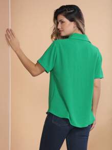 Short Sleeve Shirt, Plain Dune Fabric, Basic - 綠色 - 查看 5