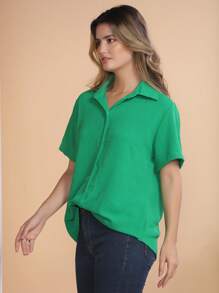 Short Sleeve Shirt, Plain Dune Fabric, Basic - 綠色 - 查看 4