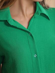 Short Sleeve Shirt, Plain Dune Fabric, Basic - 綠色 - 查看 7