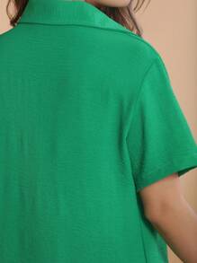 Short Sleeve Shirt, Plain Dune Fabric, Basic - 綠色 - 查看 6