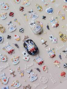 MAOMIA 1个蝴蝶结兔子美甲贴 DIY艺术可爱风格秋季5D美甲装饰贴片美甲用品美甲贴纸 - 彩色 - 查看 4