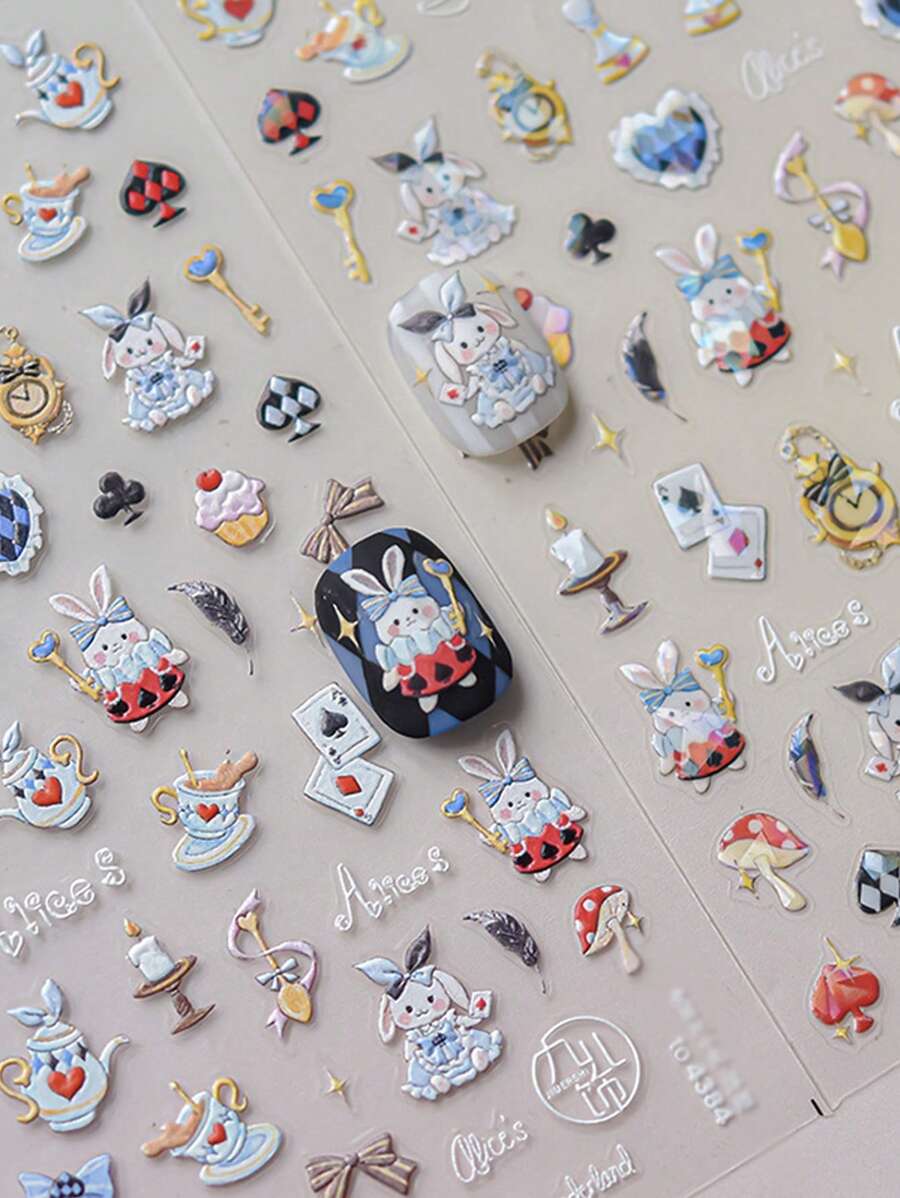 MAOMIA 1个蝴蝶结兔子美甲贴 DIY艺术可爱风格秋季5D美甲装饰贴片美甲用品美甲贴纸 - 彩色 - 查看 1