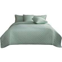 Luxury Quilted 3 Piece Bedspread Embossed Pattern For All Season 220 X 240CM Soft Microfiber Reversible Patchwork Beddings Set Bed Throw For Bedroom Decor Reversible Coverlet - Mint Green - View 5