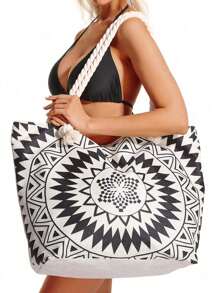 حقيبة شاطئ منسوجة كلاسيكية وبارزة بسعة كبيرة ومتعددة الوظائف ، مثالية للسفر والاجازة والشاطئ والتخييم ، مثالية للعائلات والطلاب والفتيات والرحلات الخارجية والشواطئ والسباحة والنزهة