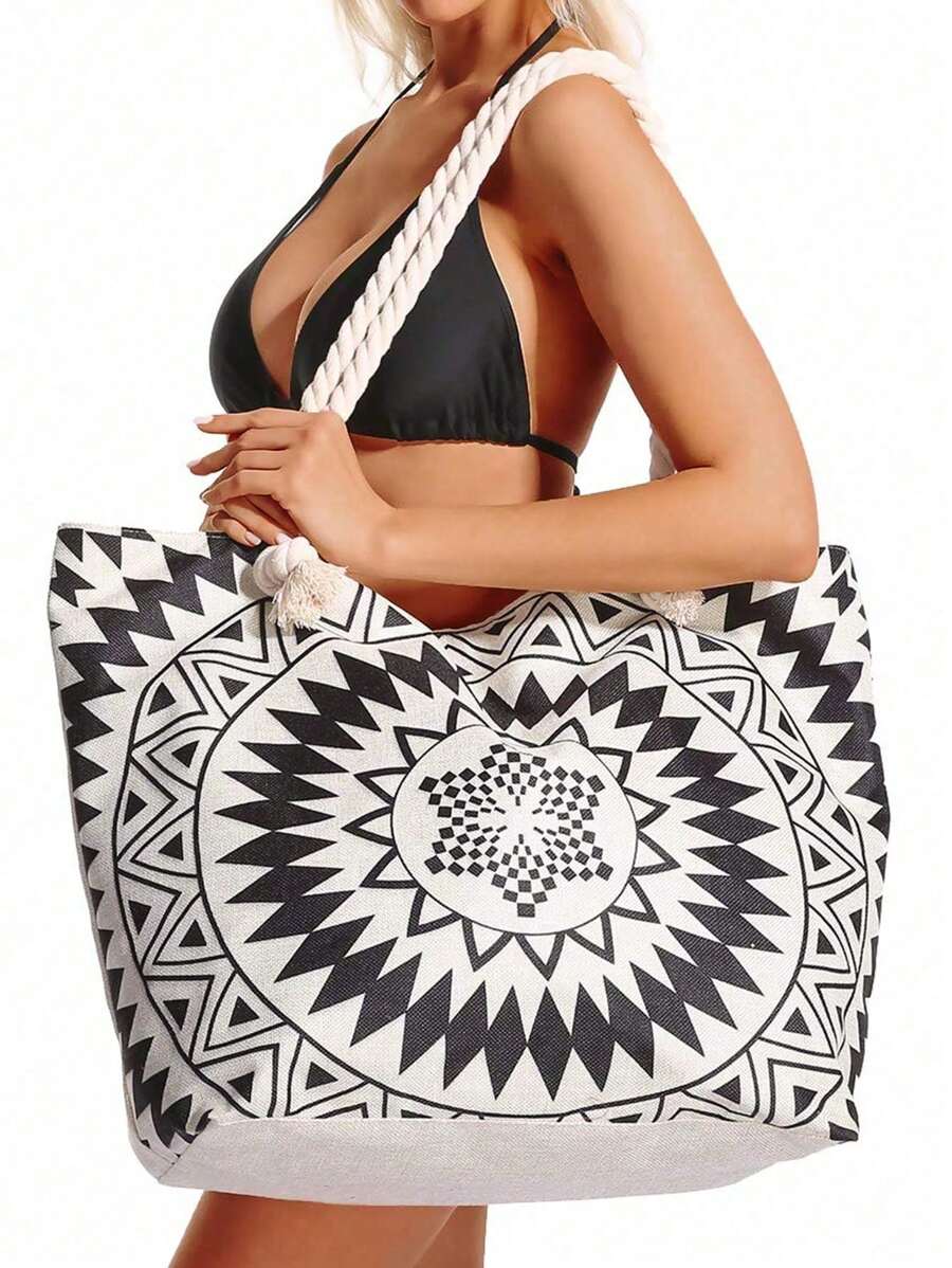 حقيبة شاطئ منسوجة كلاسيكية وبارزة بسعة كبيرة ومتعددة الوظائف ، مثالية للسفر والاجازة والشاطئ والتخييم ، مثالية للعائلات والطلاب والفتيات والرحلات الخارجية والشواطئ والسباحة والنزهة