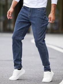 Men's Diagonal Pocket Stretch Slim-Fit Micro-Taper Jeans For Daily Wear