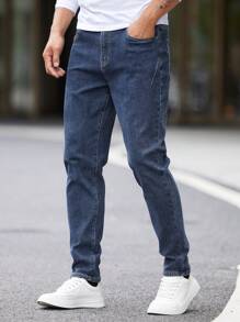 Men's Diagonal Pocket Stretch Slim-Fit Micro-Taper Jeans For Daily Wear