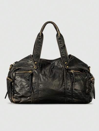 Vintage Large Capacity Women Handbags Soft Washed Pu Leather Shoulder Crossbody Bags Y2K Big Motorcycle Bag Quality Commute Bag
