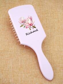 1 pieza Peine personalizado a medida, peine cuadrado grande con cojín de aire y mango, cepillo para desenredar el cabello, adecuado para mujeres, hombres y niños, peine para desenredar el cabello y dar masaje en el cabelludo, para cabello fino/rizado/seco, patrón de flor colorida y nombre personalizados, regalo para amigos, familia, niños, niñas, dama de honor - Púrpura