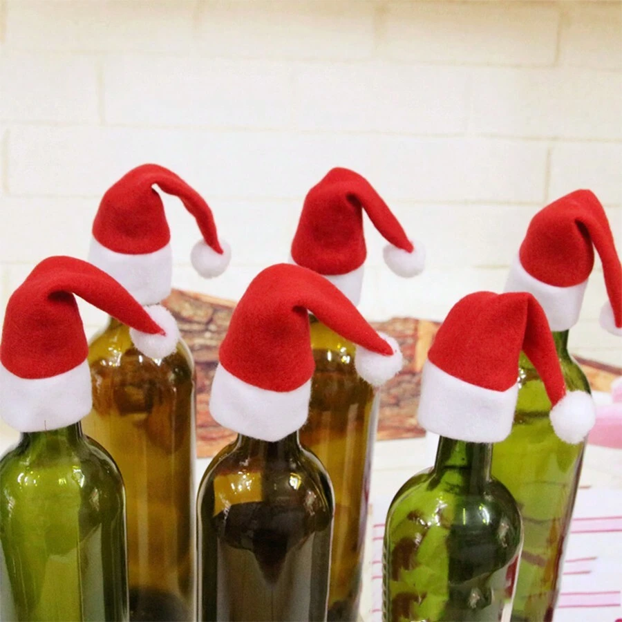 10 件圣诞装饰配件 - 圣诞迷你帽、酒瓶帽、刀叉帽、瓶装礼品套装、家居装饰、餐厅、酒吧、咖啡厅、婚礼、派对装饰、朋友礼物、圣诞礼物、新年礼物。、圣诞礼物、圣诞快乐 - 彩色 - 查看 1