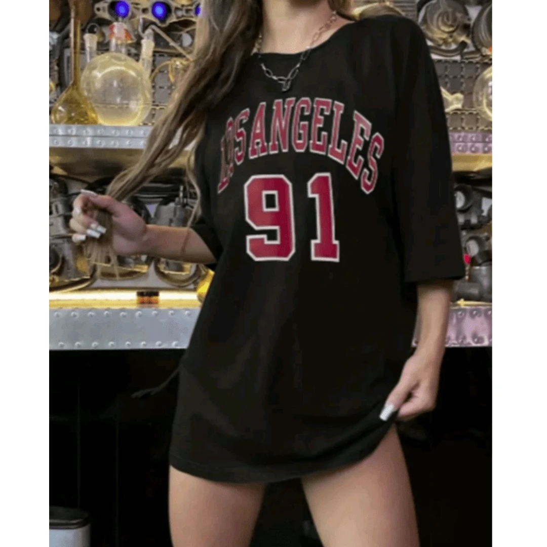 Women's T-Shirt Los Angeles Streetwear T-Shirt Blogger Style Shirt - màu đen - Xem 1