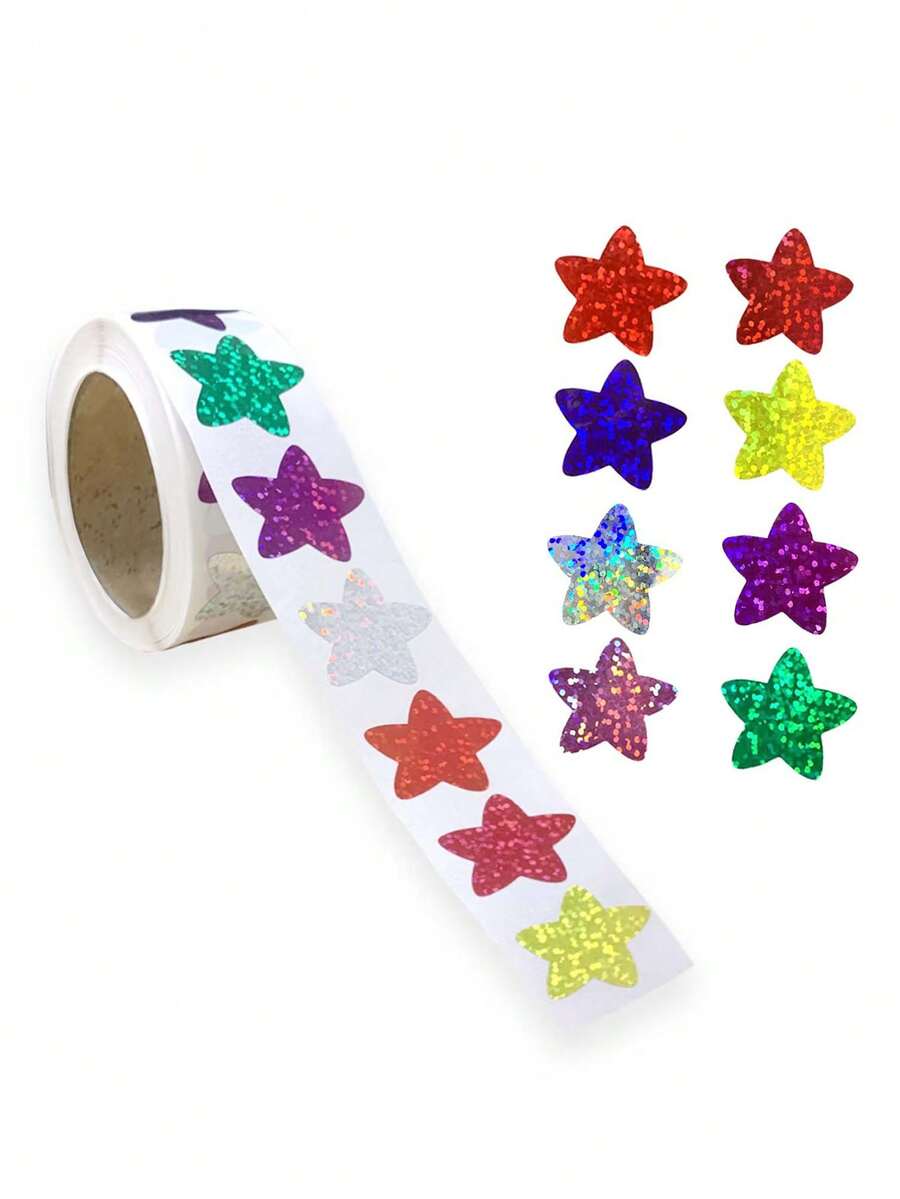 500pcs/Roll 2.5cm Star-Shaped Stickers Self-Adhesive Decorative Sticker Roll - Red - View 1