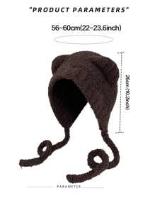 1 Pc Women Cute Bear Ear Warm Earmuffs Trapper Hat, Autumn/Winter Outdoor Travel Cycling Knitted Thick Fluffy Warm Beanie Cap