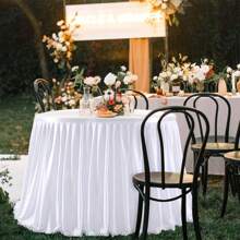 1 pièce Jupe de table transparente blanche élégante, convient pour les tables longues ou rondes, détachable avec attache et boucle, parfait pour les mariages, anniversaires, et idéal pour les tables rectangulaires ou rondes, fait main - idéal pour la présentation de gâteaux et desserts