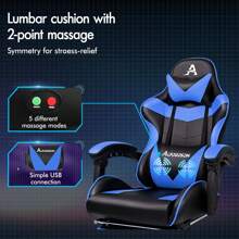 ALFORDSON Video Game Chair, Ergonomic Office Chair, Massage Racing Chair, Retractable Footrest, PU Leather, Height Adjustable And Tilt, 180kg Load Capacity - Blue - View 4