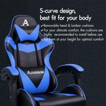 ALFORDSON Video Game Chair, Ergonomic Office Chair, Massage Racing Chair, Retractable Footrest, PU Leather, Height Adjustable And Tilt, 180kg Load Capacity - Blue - View 3