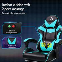 ALFORDSON Video Game Chair, Ergonomic Office Chair, Massage Racing Chair, Retractable Footrest, PU Leather, Height Adjustable And Tilt, 180kg Load Capacity - Cadet Blue - View 4