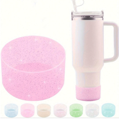 Sparkle Silicone Boot Sleeve For Cup Accessories 20-40oz & 12-24oz With 2.8-2.95in Anti Slip Bottom Cover Bumper For Water Tumbler And Sport Bottles As Gift, Non-Slip Twinkle Cup Boot Cover 1pc