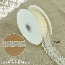 1PC 22M Lace Trim Ribbon Cream White 1.2 Inch Wide Vintage Pattern Roll Ribbons 25 Yards For Gift Wrapping Valentine's Day Floral DIY Crafts Sewing Bridal Wedding Birthday Party Decorations,Christmas