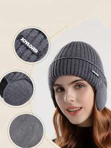 1 件纯色针织帽，保暖内衬冬帽，节日礼物 - 彩色 - 查看 2