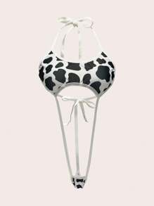 一套女士性感内衣，性感内裤，豹纹连体裤丁字裤 - 黑與白 - 查看 3