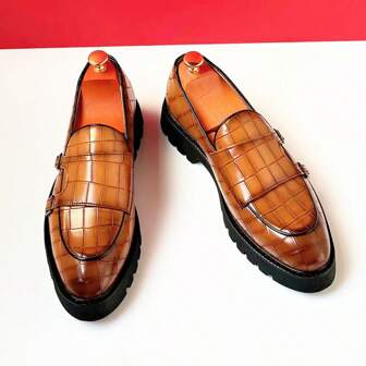 Men's Personalized Formal Slip-On Dress Shoes, Young Men Fashion Platform Tasseled Glossy Casual Loafers