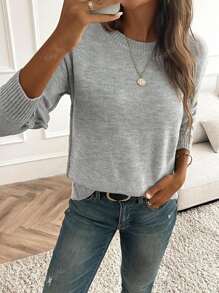 Nieuw design damesmode minimalistische ronde hals drop schouder lange mouw trui
