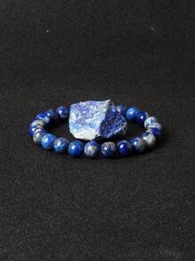1 pieza Pulsera elástica de cuentas de lapislázuli 5A real de alta calidad, energía de 8 mm, joyería de piedras curativas naturales para mujer, regalo para el novio. Auténtica pulsera de joyería de gema de lapislázuli azul natural y original, piedra de energía natural
