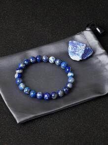 1 pieza Pulsera elástica de cuentas de lapislázuli 5A real de alta calidad, energía de 8 mm, joyería de piedras curativas naturales para mujer, regalo para el novio. Auténtica pulsera de joyería de gema de lapislázuli azul natural y original, piedra de energía natural
