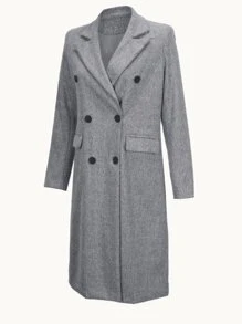 New Women Double Breasted Simple Design Trench Coat, Casual Long Sleeve Jacket