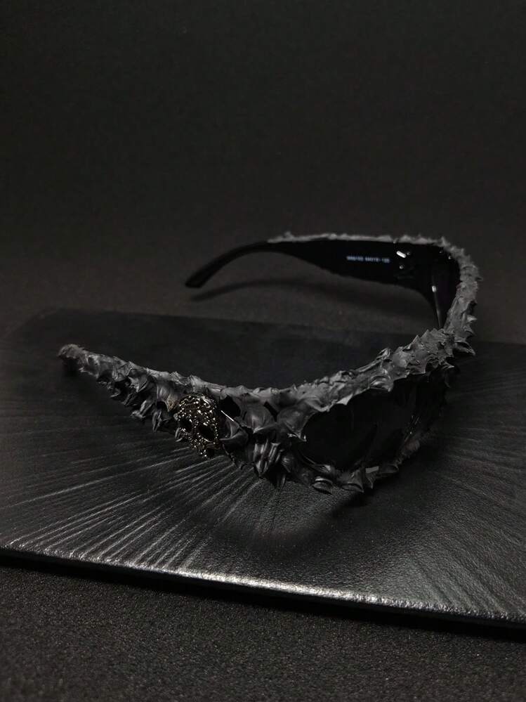 CASHEW FLOWER SKULL 1 件骷髅装饰滴胶手工随机效果不对称复古波西米亚优雅派对镜框男女通用时尚眼镜 - 黑色 - 查看 12