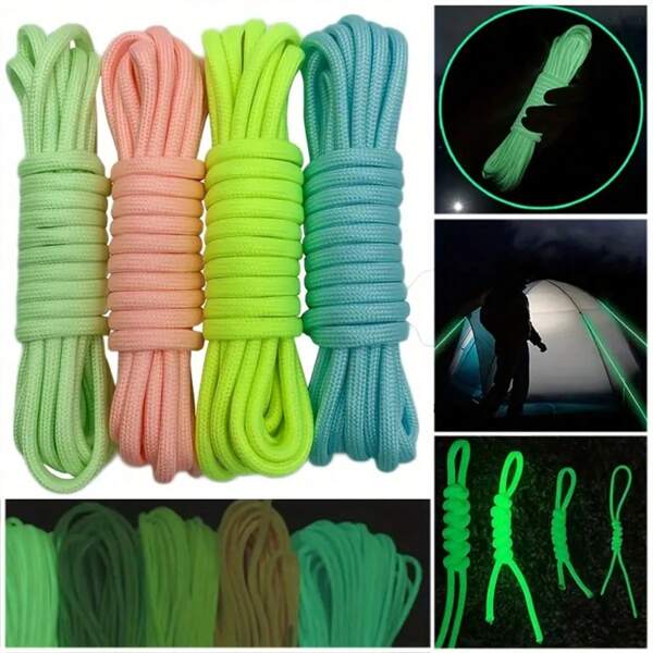 10/100m/Pc 4mm Glow In Dark Multi-Color 7-Strand Rainbow Paracord, Suitable For Outdoor Multi-Purpose Emergency Survival Rope, Parachute Pull Rope, Bracelet Weaving, Camping, Picnic, Clothesline, Pet Leash, Durable DIY Cord