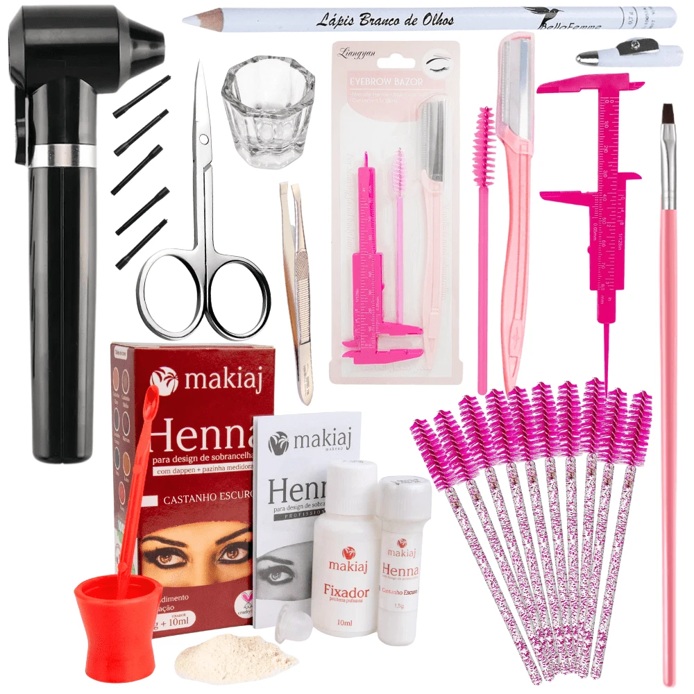 Professional Eyebrow Designer Kit Henna Caliper And Accessories Ready For Delivery - Castaño oscuro - Ver 1