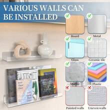 4/6/8/12 Pack 15'' Acrylic Shelves Clear Acrylic Floating Shelves Mounted Display Ledge Shelves, Wall Decor For Kids Book Shelves, Living Room, Bathroom, Bedroom, Kitchen - 8 gói trong suốt - Xem 5