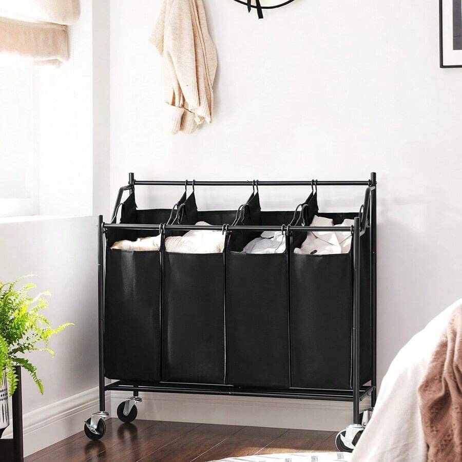 SONGMICS 4-Bag Laundry Cart Sorter, Rolling Laundry Basket Hamper, With 4 Removable Bags, Casters And Brakes, Black URLS90H - màu đen - Xem 1