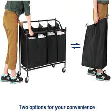 SONGMICS 4-Bag Laundry Cart Sorter, Rolling Laundry Basket Hamper, With 4 Removable Bags, Casters And Brakes, Black URLS90H - màu đen - Xem 6