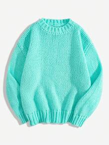 White Yueh Men's Casual Sweater, Minimalist Solid Color Crew Neck Knit Pullover, Suitable For Christmas, New Year And Other Occasions, Long Sleeve Top - Mint Green - View 2