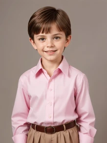 Children's White Long Sleeve Button Down Shirt 100% Cotton - Baby Pink - View 2