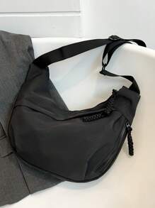 Bolso de mano de moda, de gran capacidad, con correa de hombro ajustable, cierre con cremallera, forro de tela, unicolor, material de nailon, bolso de hombro y bandolera multifuncional, apropiado para compras y uso diario - Negro - Ver 5