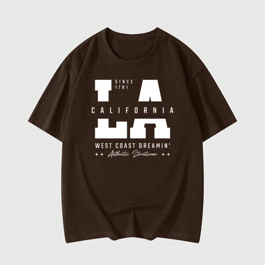 "LA West Coast Dreamin" T-Shirt - 鏽棕色 - 查看 1