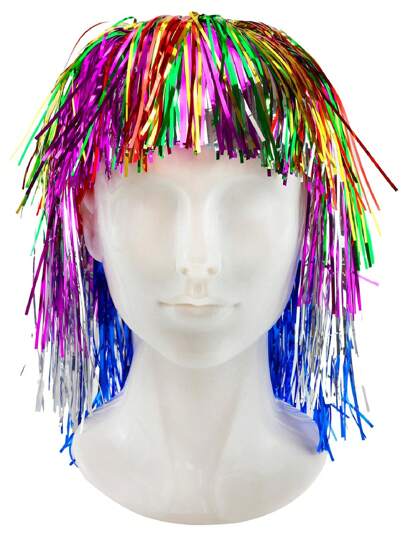 I LOVE FANCY DRESS Multi Coloured Tinsel Wig Shiny Foil Metallic Perfect For Parties Wedding Photobooth Prop Hen Do Party Fancy Dress Accessory 80s 90s Costume