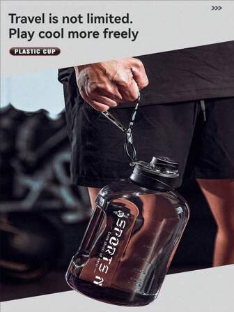 1pc Large Capacity Sports Water Bottle With Scale, Handle Cup, Rope Portable Water Bottle, Suitable For Travel, Home & Office Use