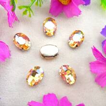 Oval Elliptical Shape Glass Non-AB Normal Colors Fancy Ellipse Shiny Handmade Sliver Gold Metal Claw Base, Sewing Crystal Hand Sewn Rhinestone Decoration Beads Flat Back With Holes Gems DIY Accessories Sew On Stones Strass For Decorating Clothes, Dress, Bags, Shoes, Brooches, Earrings, Handicrafts. - Fantasy Colors - View 7