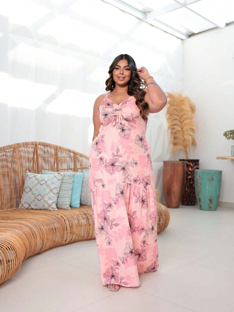 Plus Size Long Strap Dress - 淺粉色 - 查看 1