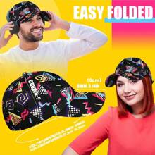 Set de 5 piezas de accesorios de disfraz de hip hop de los 80s y 90s que incluye: radio de boombox inflable, collar, teléfono, gafas de sol y sombrero tipo cubo. Además, un sombrero de cubo reversible de estilo retro de los 80s y 90s para fiestas con temática disco, disfraces, carnavales y Halloween. - Multicolor - Ver 9